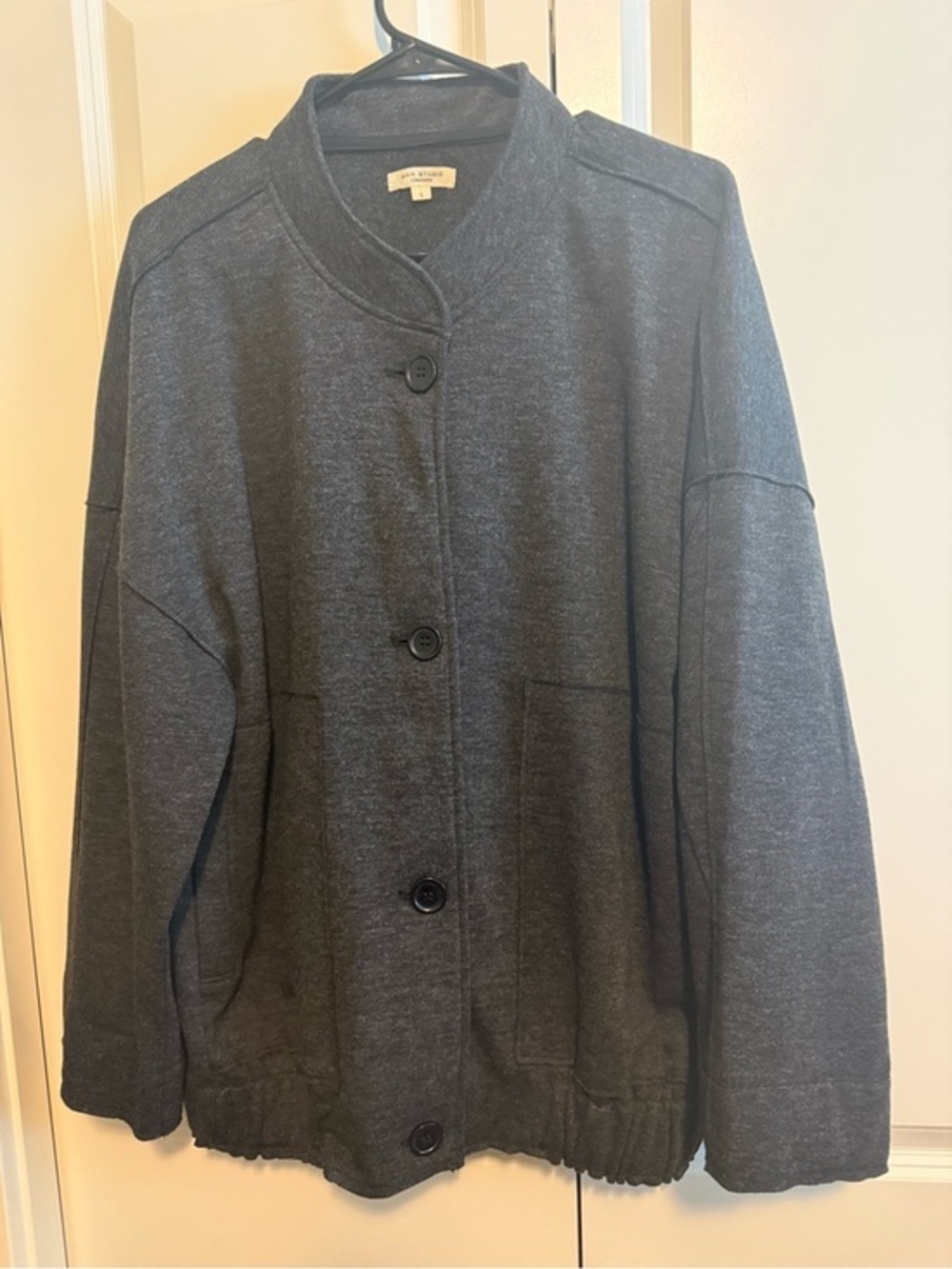 Max Studio Dark Gray Button-Front Bomber Jacket